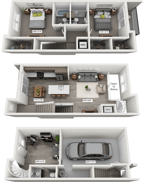 Floor plan for 2 beds, 2.5 baths, 1414 sqft